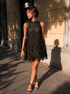 Free People Black Crochet Flapper City Party Bohemian Glam Short  Dress Size 0